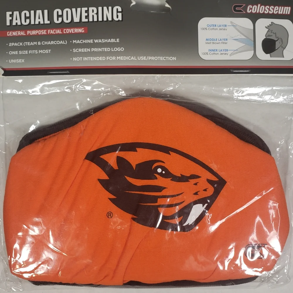 NWT Unisex Oregon State Beavers Colosseum 2 Pack Face Masks